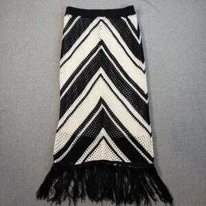 Willow & Wind Women's Large Black White Crochet Knit Fringe Maxi Skirt Boho